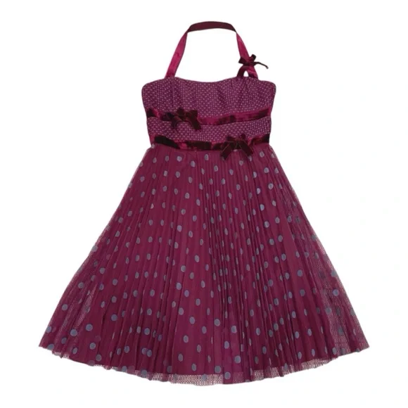 NWOT BETSEY JOHNSON 💋Dark Purple Burnout Aqua Polka Dot Halter Strap Dress